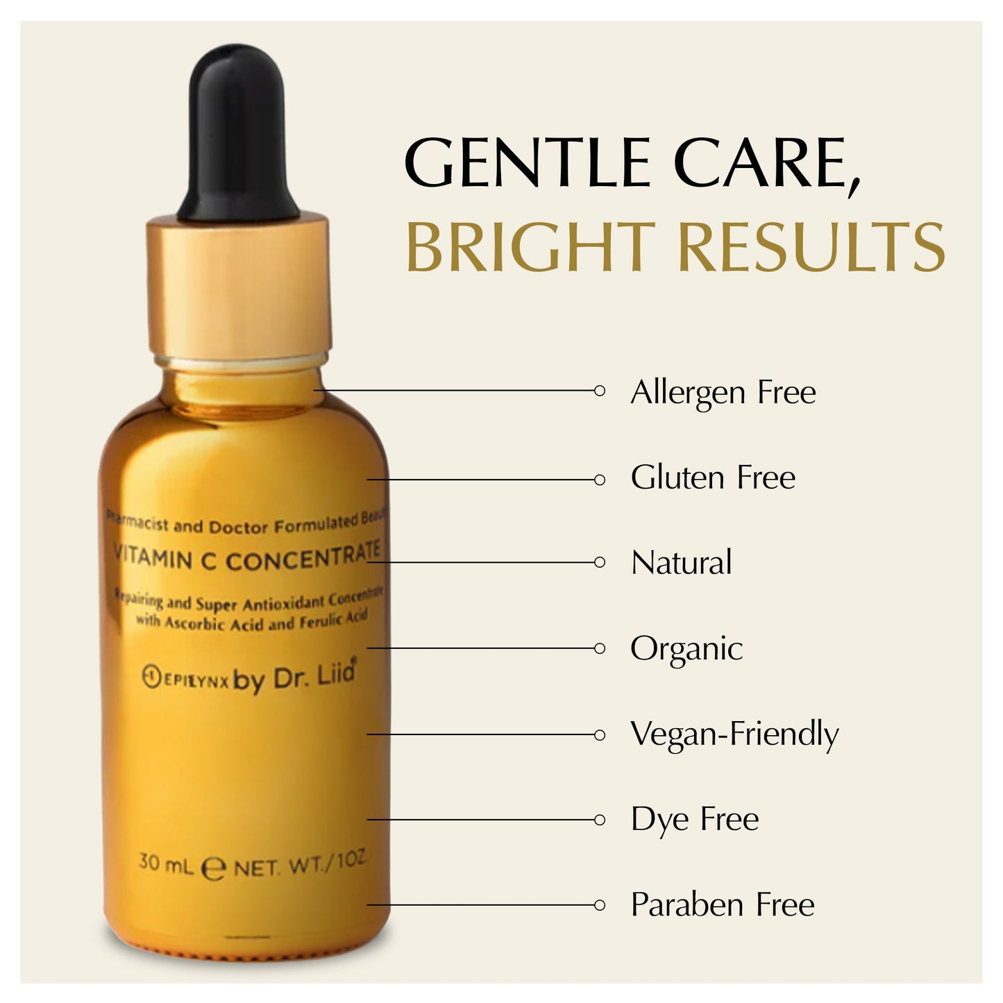 Brightening Vitamin C Glow Serum for Sensitive & Dry Skin – Vegan, Gluten-Free, Anti-Aging, Fragrance-Free