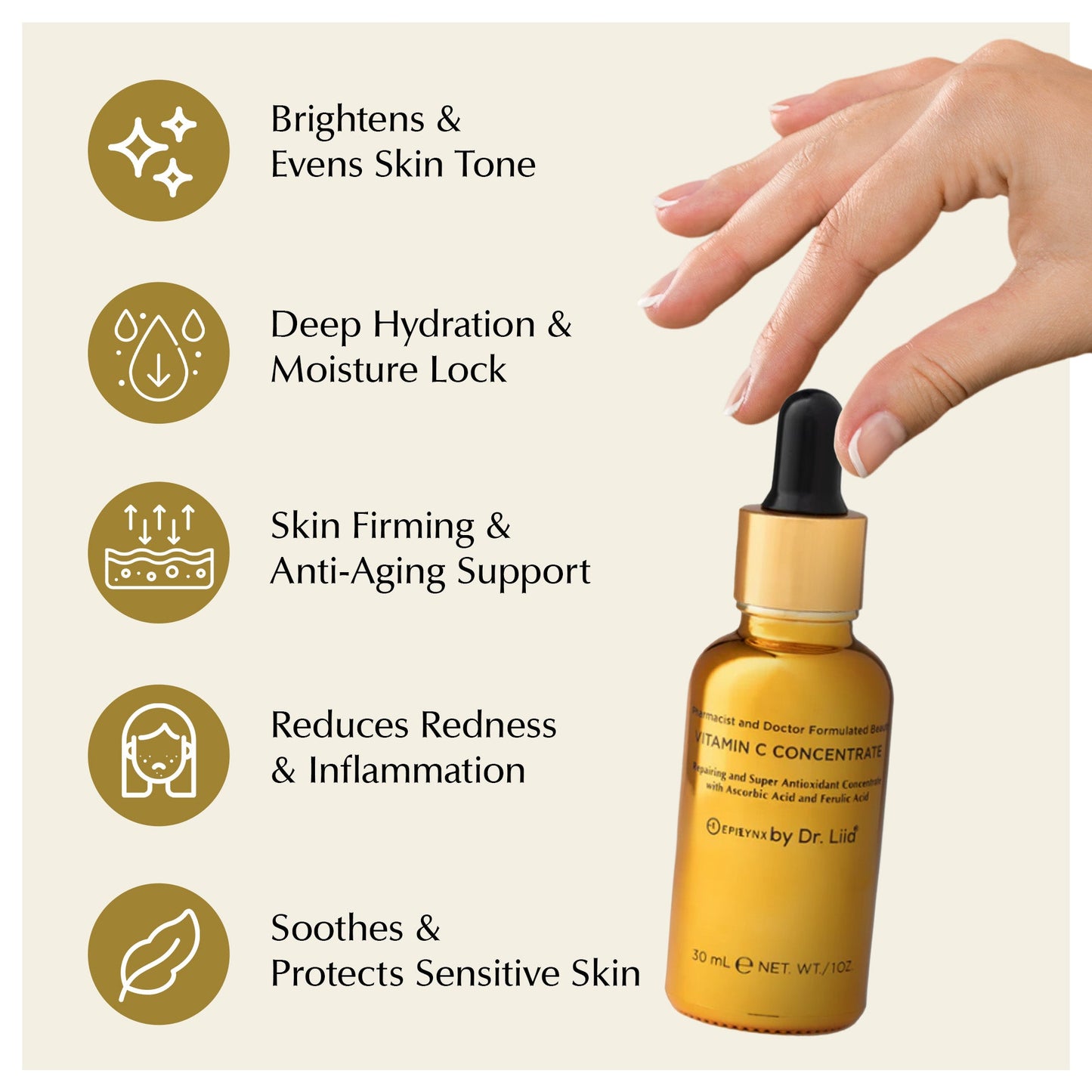 Brightening Vitamin C Glow Serum for Sensitive & Dry Skin – Vegan, Gluten-Free, Anti-Aging, Fragrance-Free